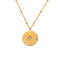 Gold Stainless Steel Compass Star Medallion Necklace
