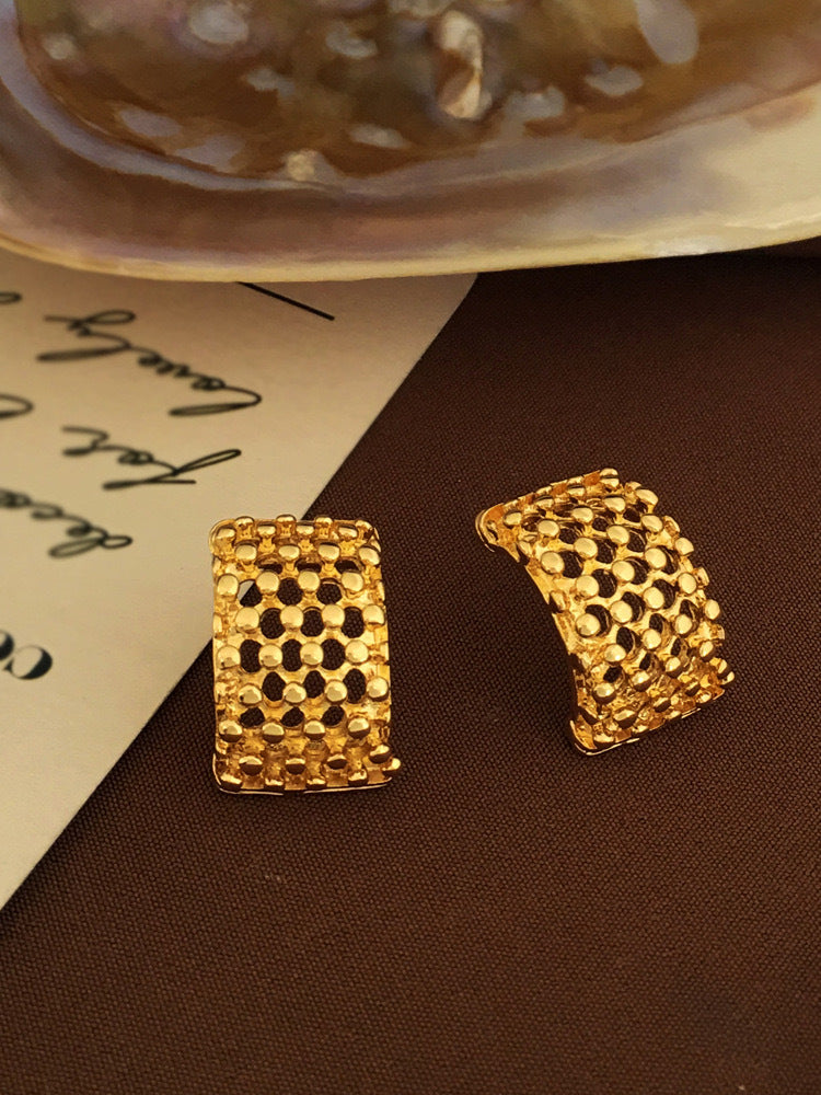 Geometric hollow mesh earrings