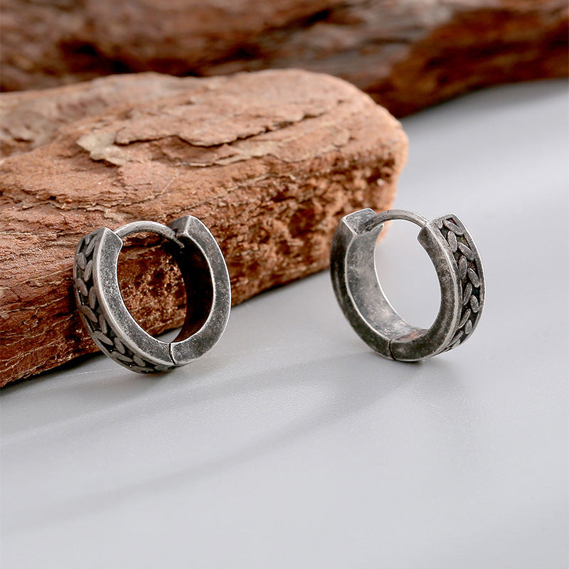 Antique Silver Tire Pattern Earrings