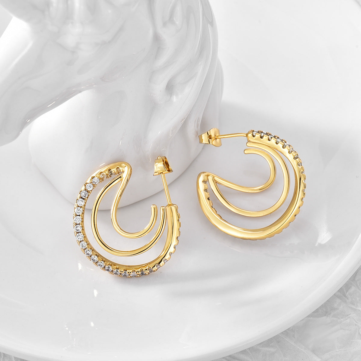 Three circle diamond earrings