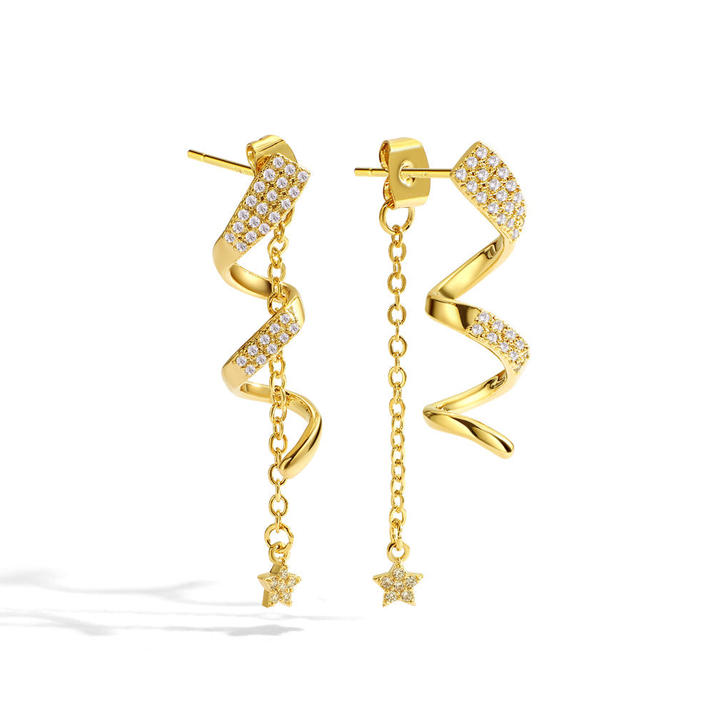 Spiral Curve Long Star Earrings