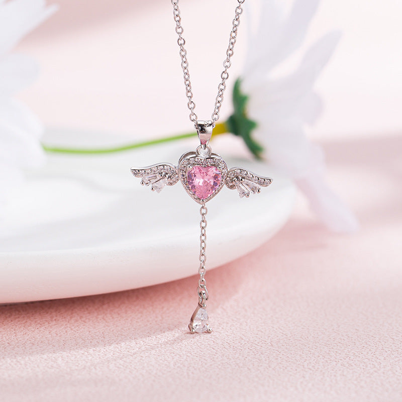 Collier ange d'amour en diamant rose