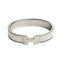 Signature H-Clasp Bangle – Minimalist & Secure Lock Bracelet, Everyday Luxury (Sliver / White)