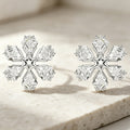 Openwork Crystal Snowflake Stud Earrings in Silver Tone