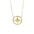 925 Sterling Silver Compass Star Pendant Necklace with Zircon Accent