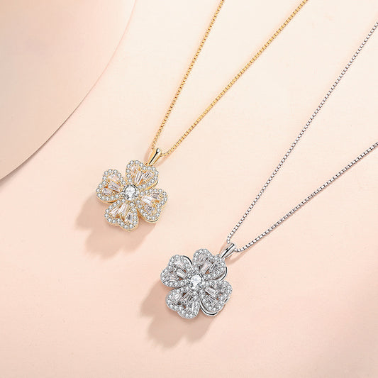 Sparkling Milky Way Rotating Clover Necklace