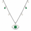Green Evil Eye Necklace with Pearl-Style Accents