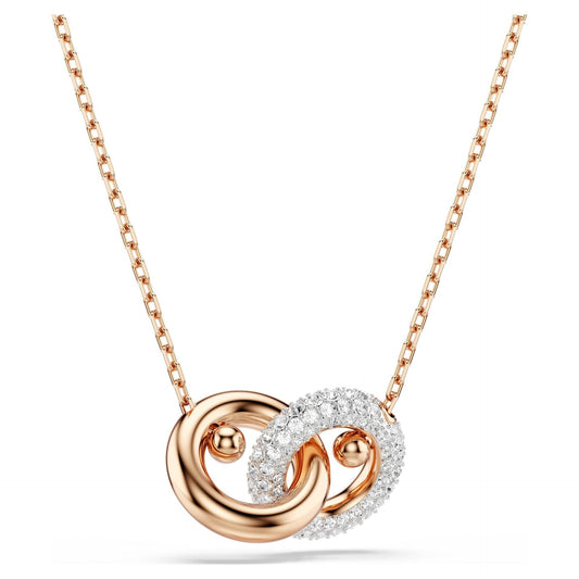 Rose-gold-tone pavé interlocking necklace styled as a back-to-school jewelry idea