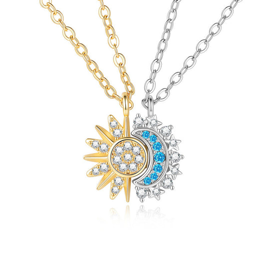 Magnetic sun and moon couple necklace set with gold and silver pendants