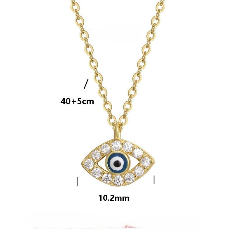 Gold-tone evil eye pendant necklace with 40 plus 5 cm chain and 10.2 mm pendant dimensions