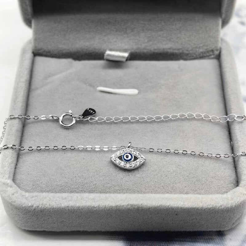 Silver-tone evil eye pendant necklace clasp and extender chain
