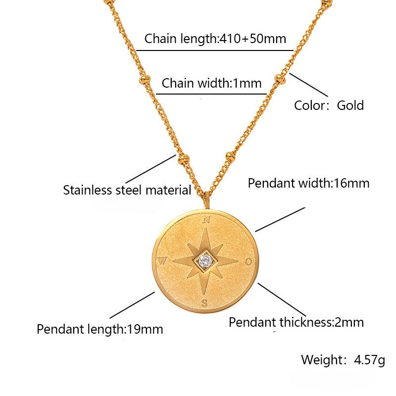 Gold compass star medallion necklace dimensions and measurements
