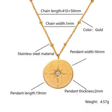 Gold compass star medallion necklace dimensions and measurements