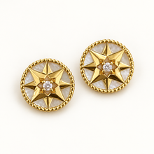 Pair of gold-tone white-inlay eight-point compass star stud earrings
