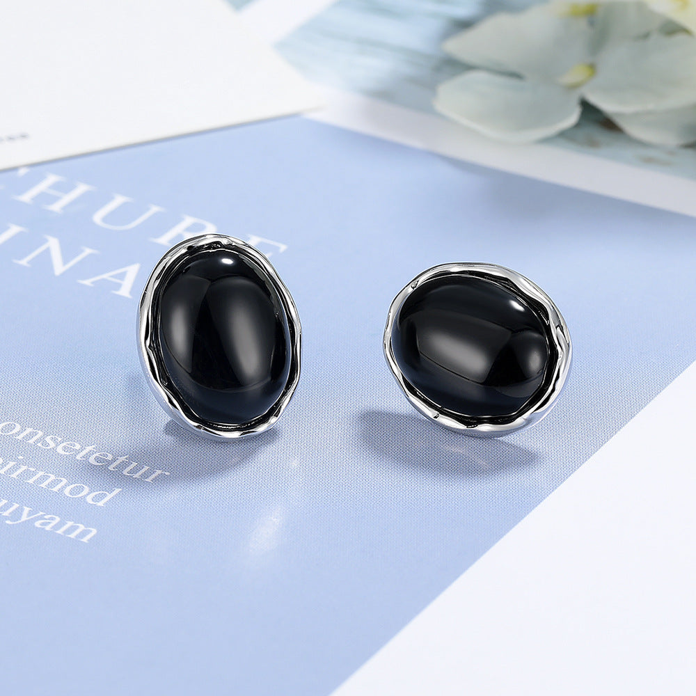 Black Onyx Oval Stud Earrings