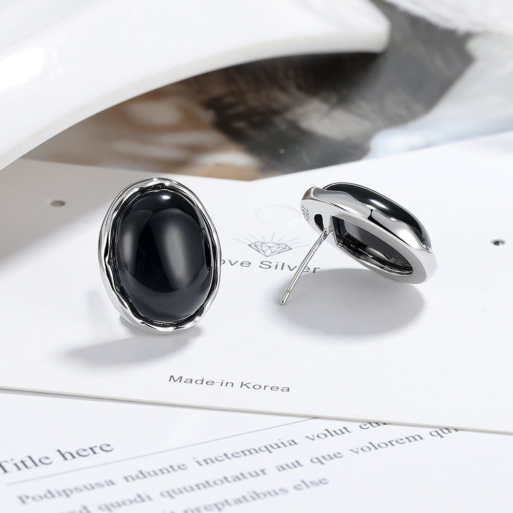 Black Onyx Oval Stud Earrings