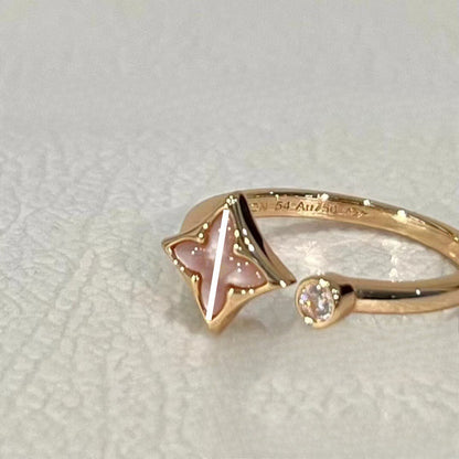 V gold square round fritillary ring-CNC fine engraving