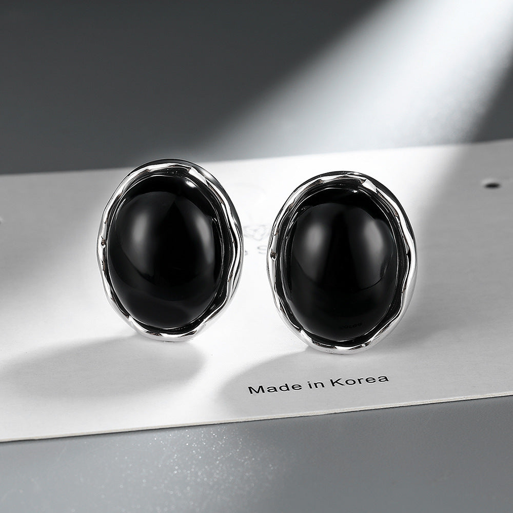 Black Onyx Oval Stud Earrings