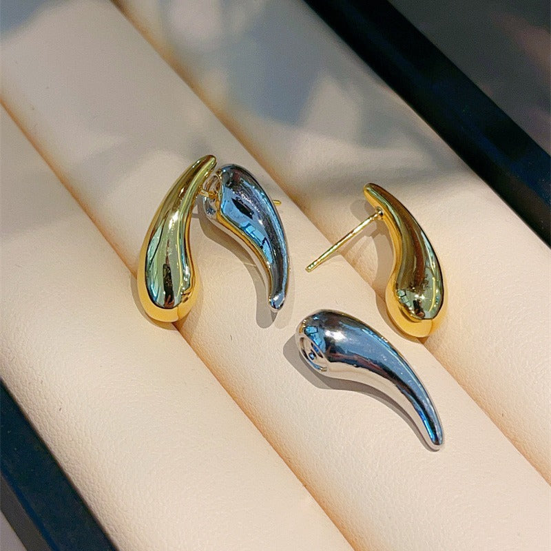 Gold and Silver Two-tone Glossy Drop Earrings