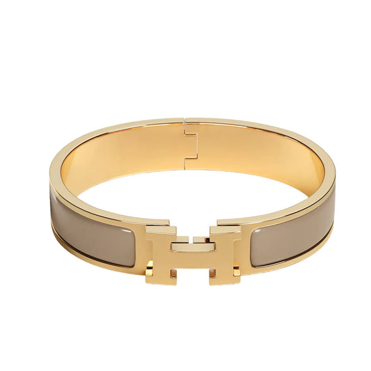 Signature H-Clasp Bangle – Minimalist & Secure Lock Bracelet, Everyday Luxury (Gold / Grey)