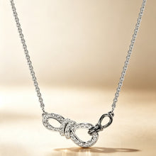 Asymmetric Double Bow Knot Necklace - Silver Tone with clear zircon accents