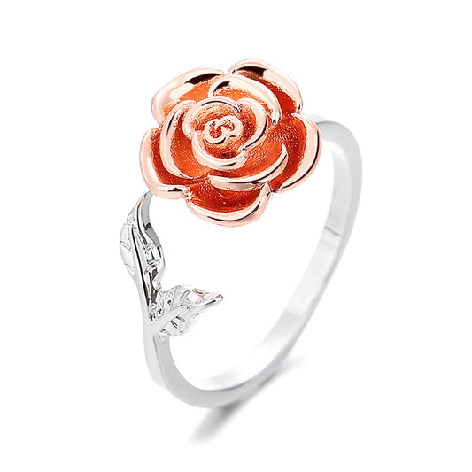 Two-Tone Rose Spinner Ring with Leaf Detail with an open band
