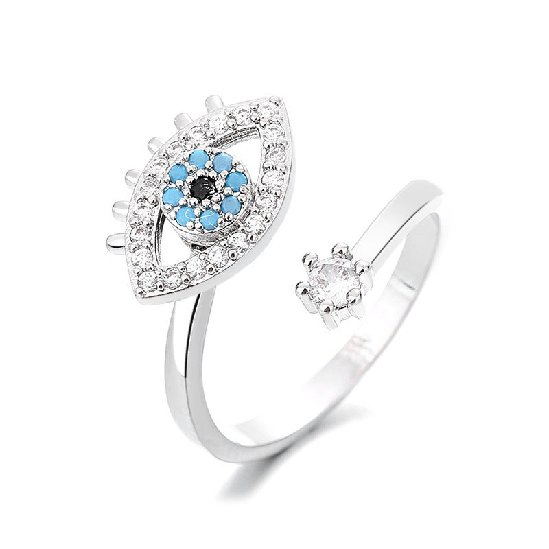 Openwork Evil Eye Spinner Ring with Pavé Accents with an open band