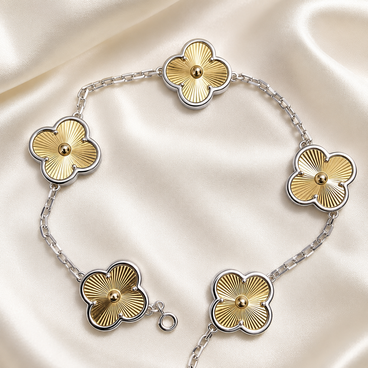 Eternal Clover Pro Bracelet | 18K Gold Plated Luck & Elegance (Silver Chain) LuckCoo