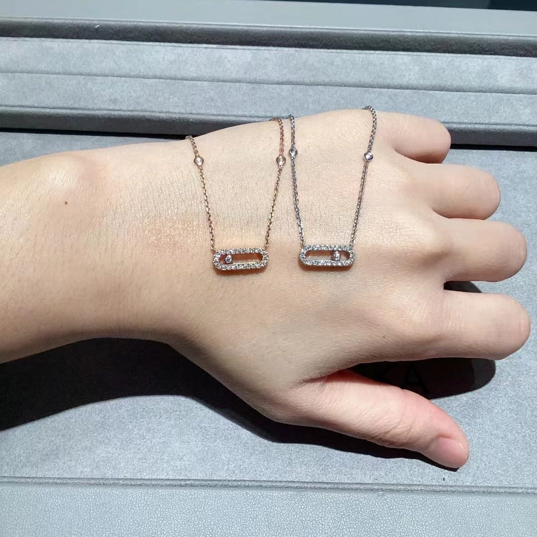 Rose gold and silver-tone pavé open link pendant necklaces