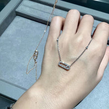 Silver-tone pavé open link necklace with sliding stone