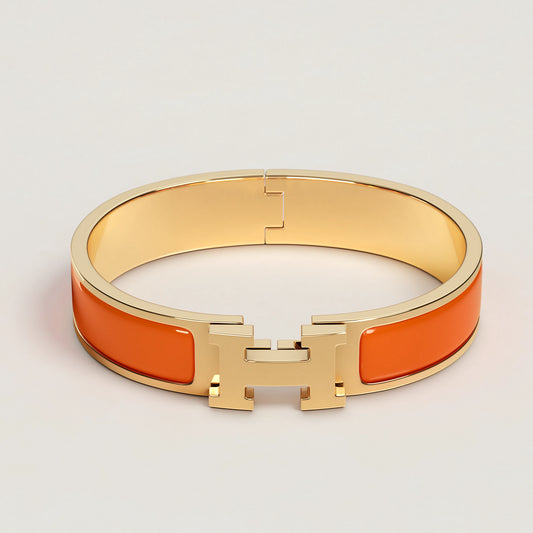 Signature H-Clasp Bangle – Minimalist & Secure Lock Bracelet, Everyday Luxury (Glod / Orange)