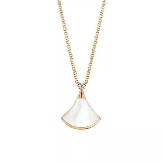 Small white shell fan pendant necklace with gold-tone chain