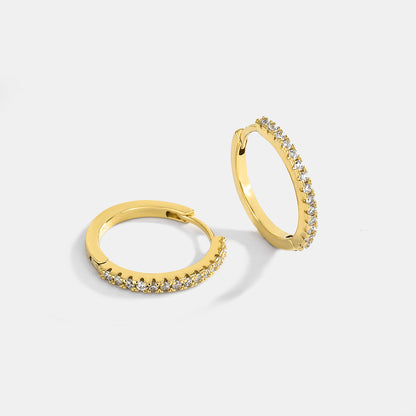 Gold-inlaid diamond round earrings