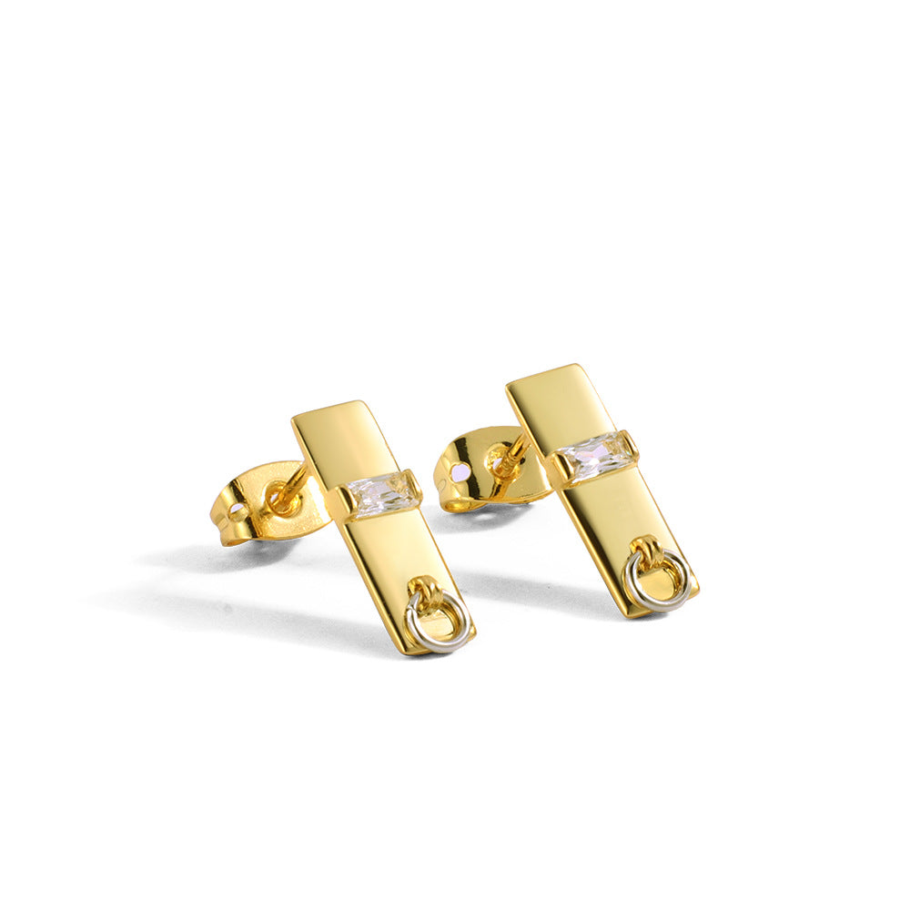 Rectangular circular diamond earrings