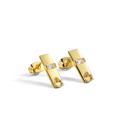 Rectangular circular diamond earrings