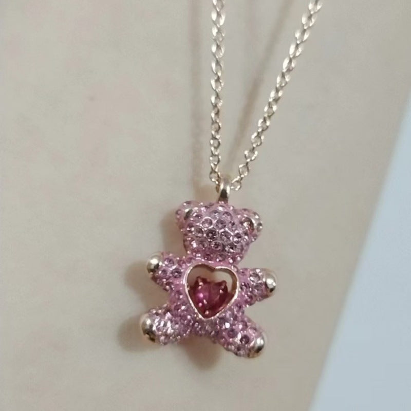 Beating Heart Teddy Bear Crystal Necklace