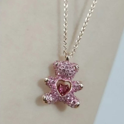 Beating Heart Teddy Bear Crystal Necklace