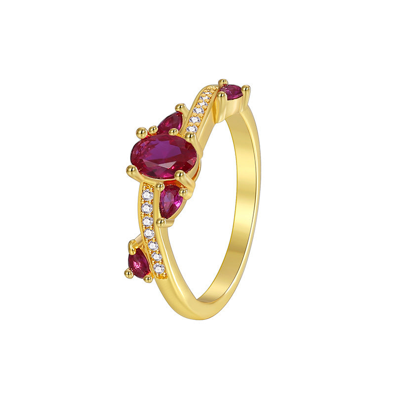 Bague de luxe simple et légère en diamant rouge 