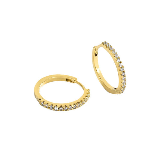 Gold-inlaid diamond round earrings