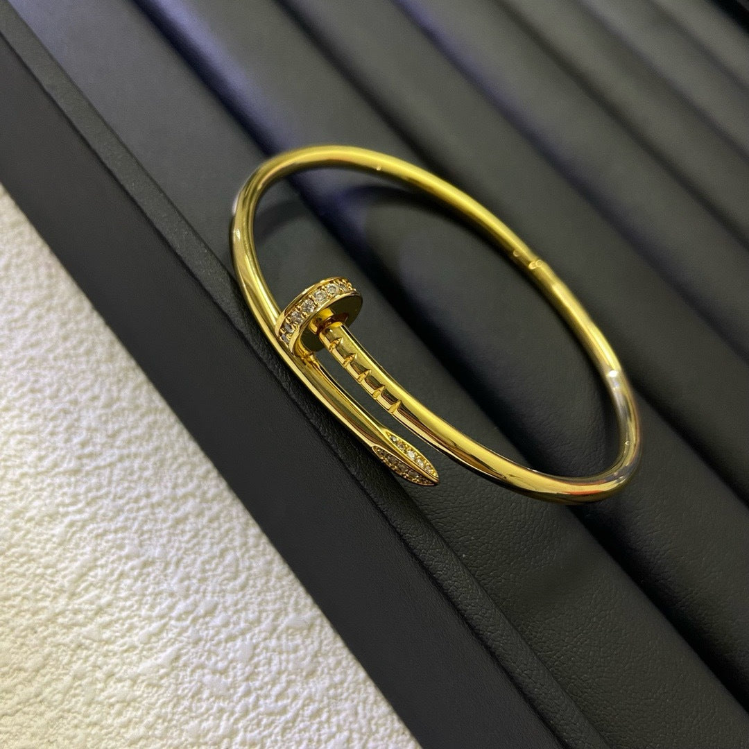 Unisex Nail Screw Bracelet – Tarnish-Free Stainless Steel Bangle, Stackable Edgy Jewelry