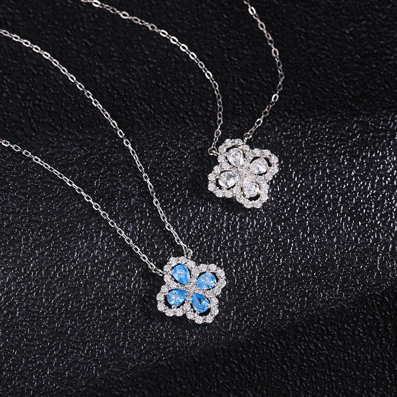 Clover Clavicle Chain Necklace – 18K Gold Plated, Sparkling Zircon Stones