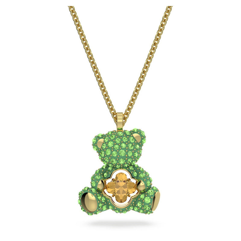 Beating Heart Teddy Bear Crystal Necklace