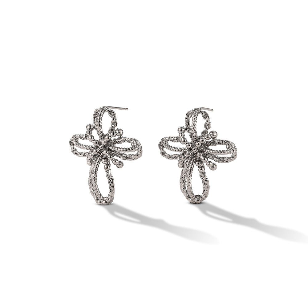 Boucles d'oreilles tressées créatives à fleurs creuses 