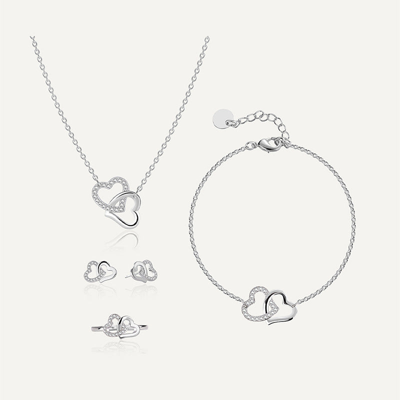 Double love bracelet necklace earrings ring jewelry set