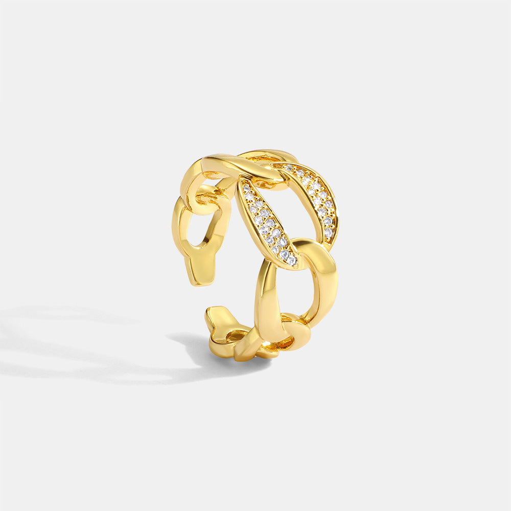 Bague chaîne cubaine sertie de diamants 