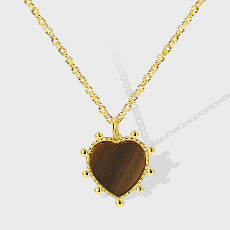 Pendentif en forme de cœur en pierre d'œil de tigre 