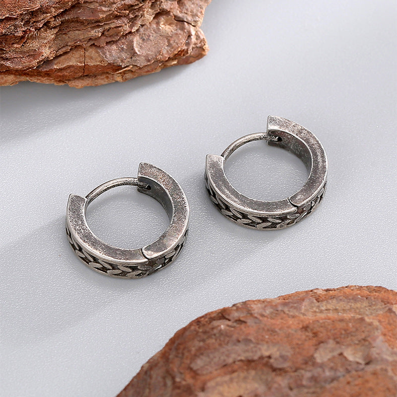 Antique Silver Tire Pattern Earrings