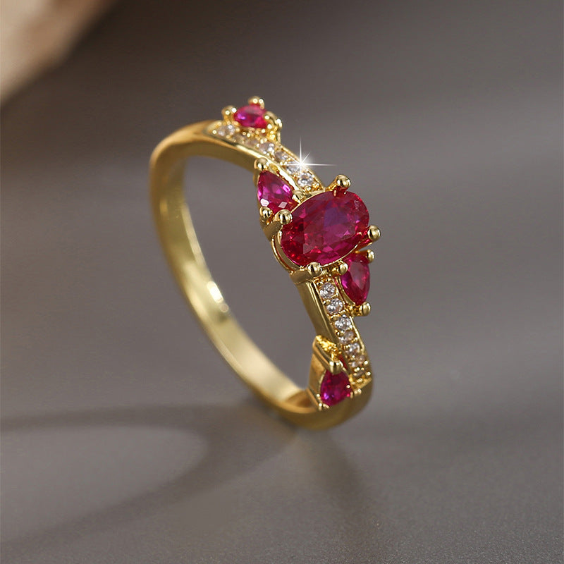 Bague de luxe simple et légère en diamant rouge 