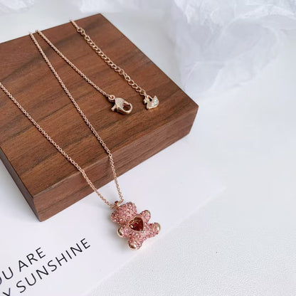 Beating Heart Teddy Bear Crystal Necklace