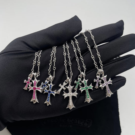 Double Cross Platinum Necklace